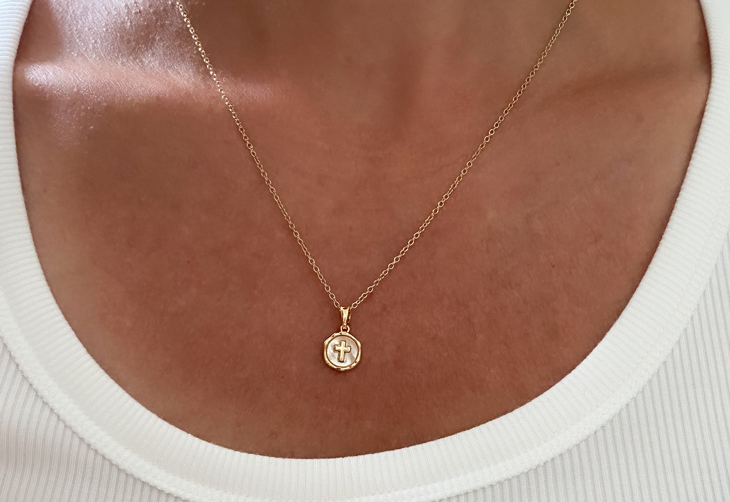 Cross Necklace With Shell Inlay