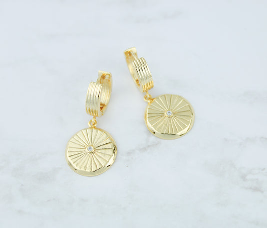 Earrings, Sun pendant Small  hoop earrings, gold earrings, sunburst earrings, dainty earrings, women, girls earrings, gifts for her, jewelry