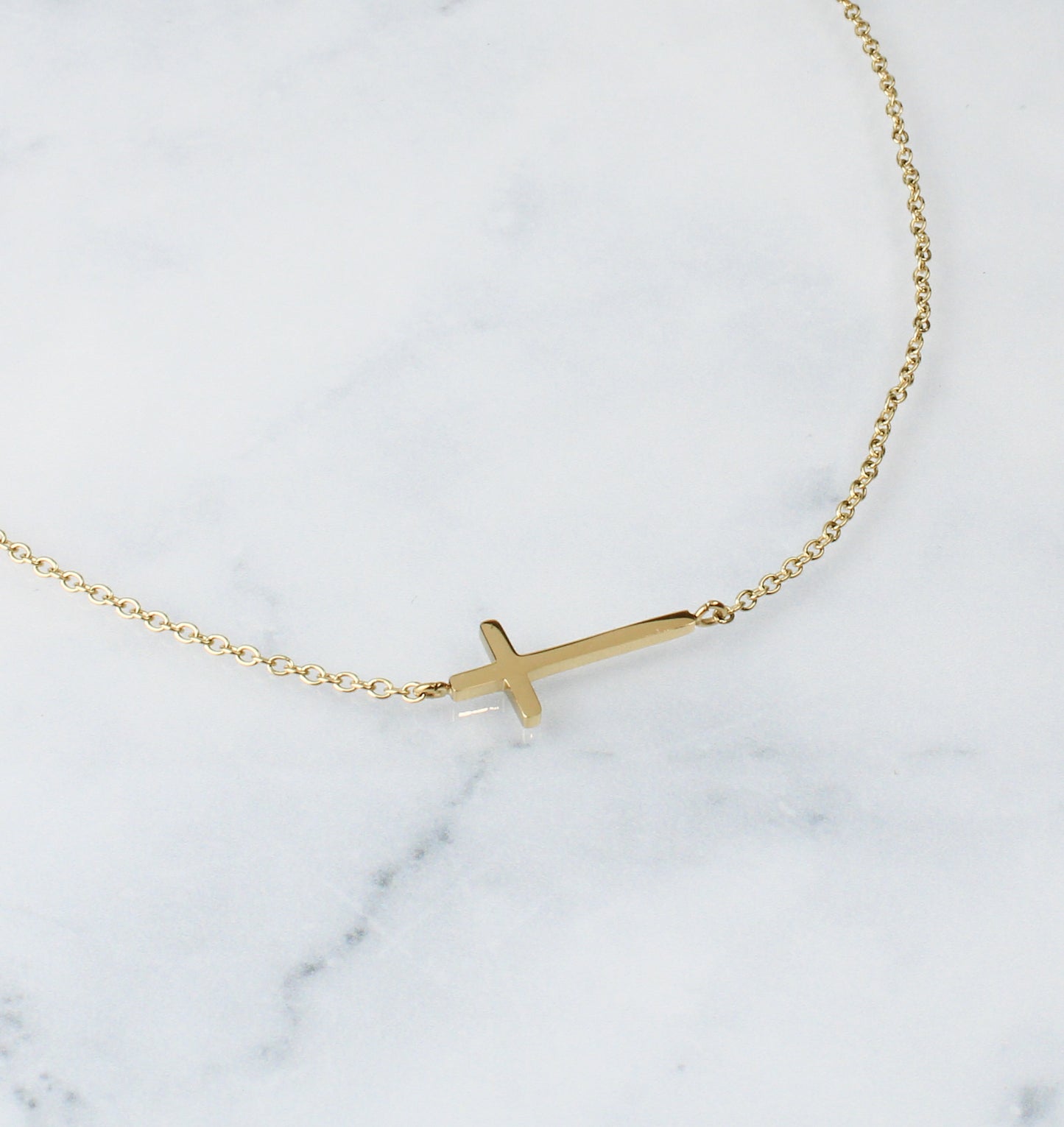 Gold Sideways Cross Necklace