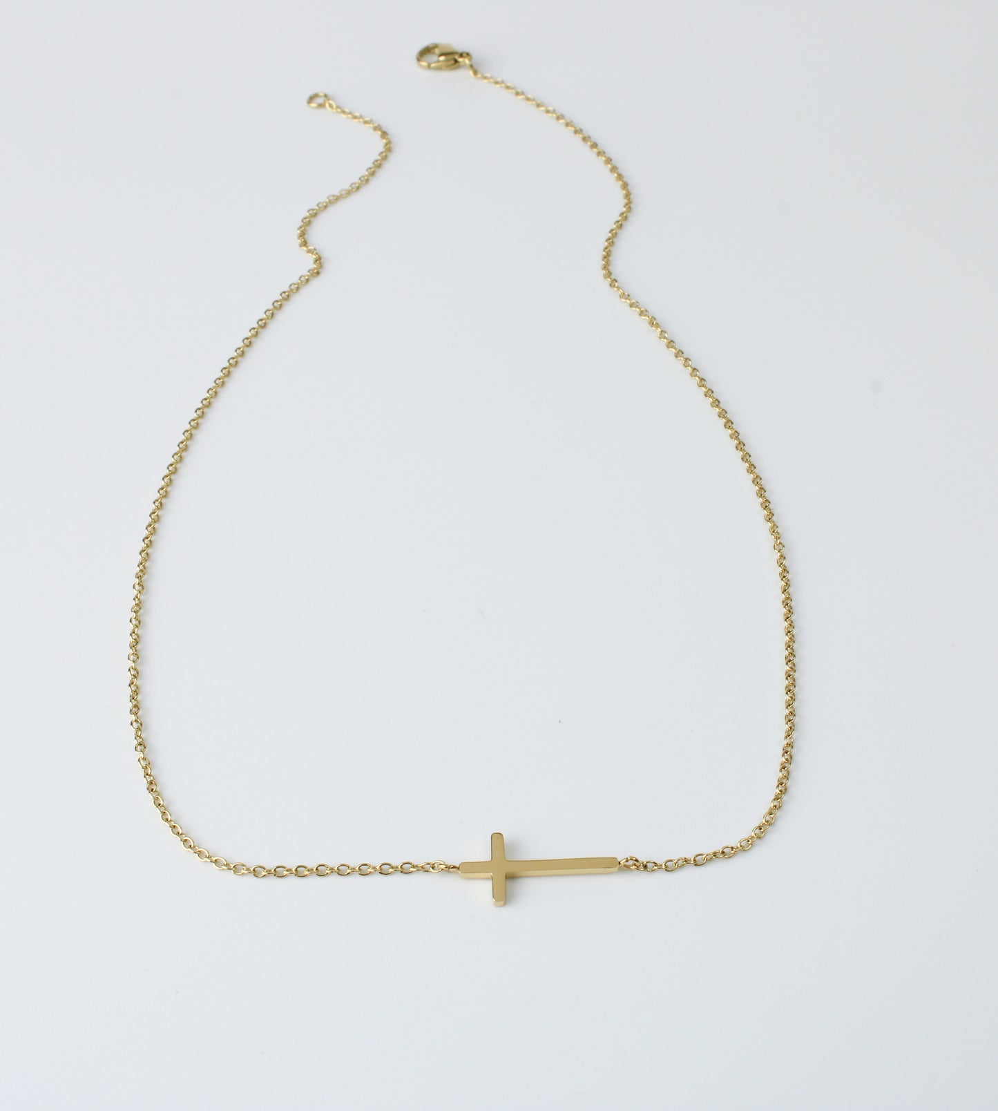 Gold Sideways Cross Necklace