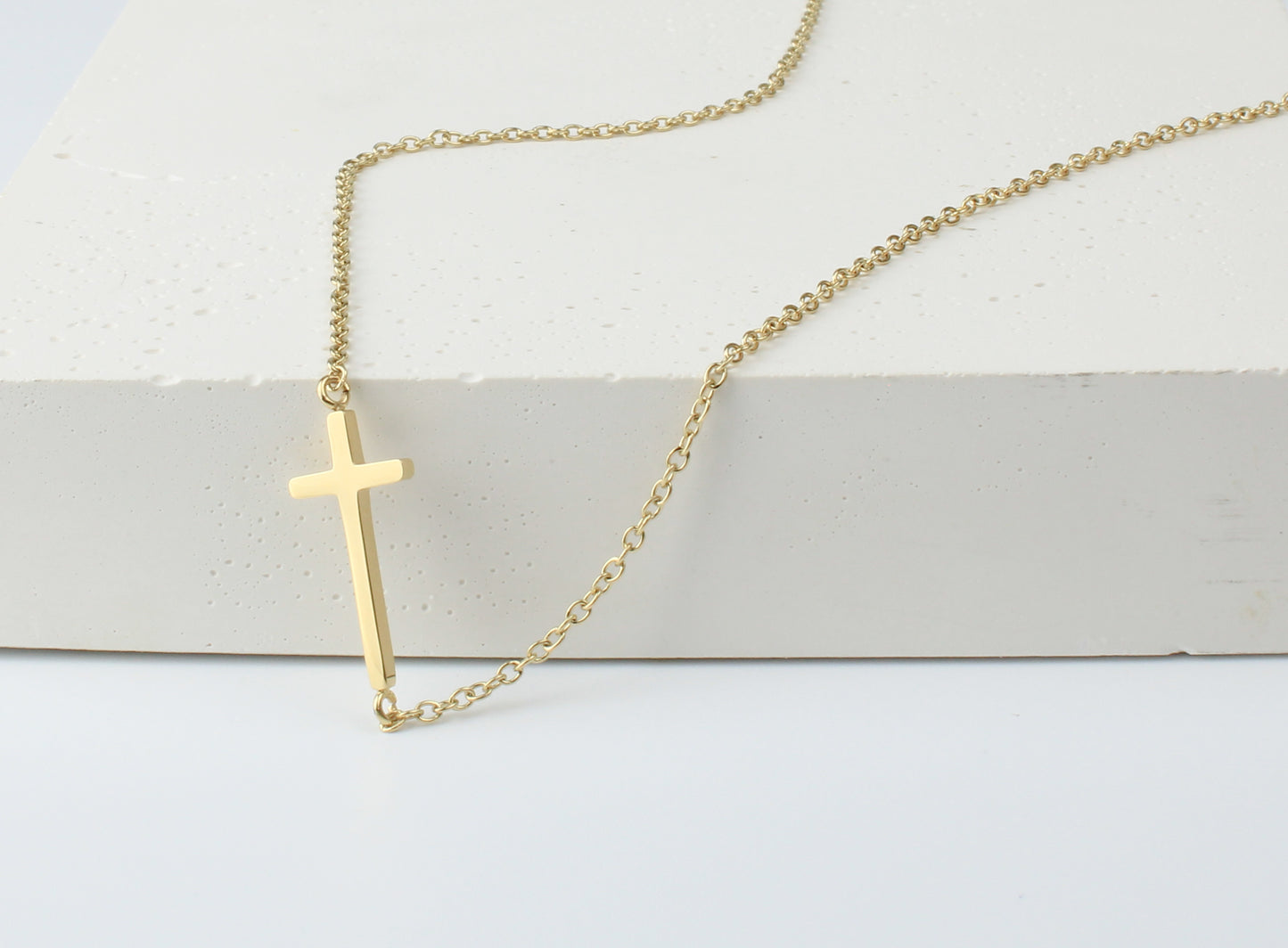 Gold Sideways Cross Necklace