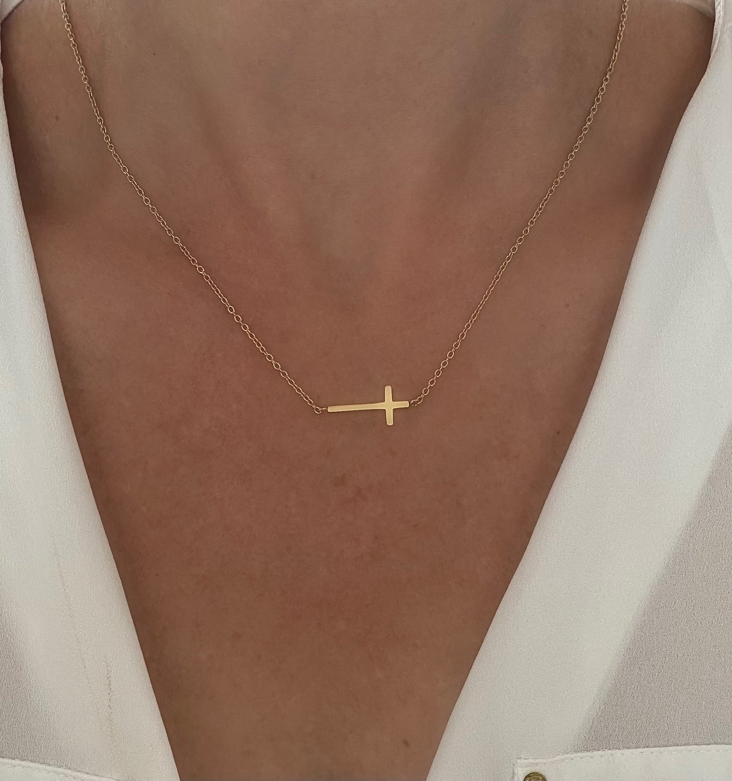 Gold Sideways Cross Necklace