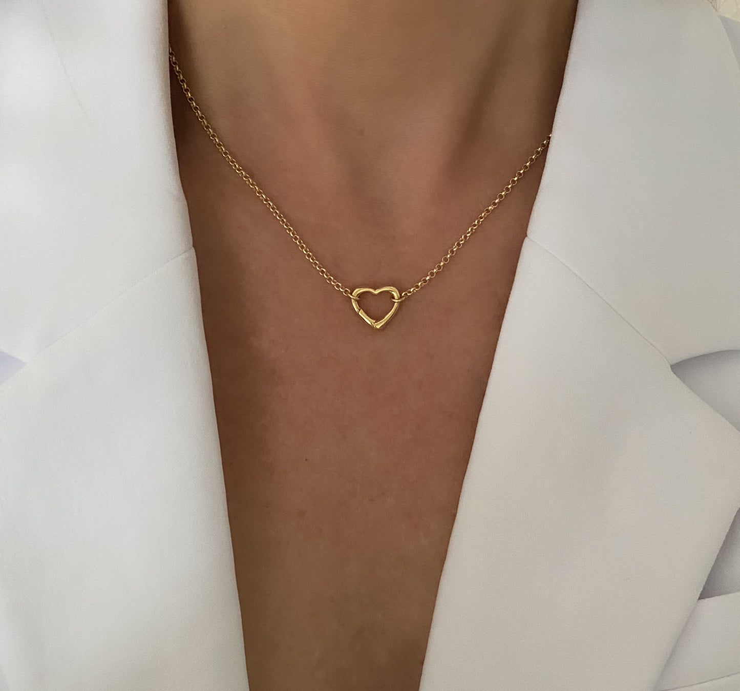 Charm Necklace Holder, 16K Gold Rolo chain necklace with openable Heart Charm ring, Gold necklace, gift for her, new jewelry, Chain Necklace