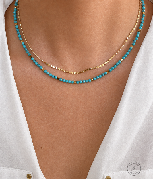 Turquoise Beaded Necklace | Waterproof Stainless Steel Necklace | Minimalist Coastal Jewelry | Everyday Beach Necklace | Anti Tarnish Gift