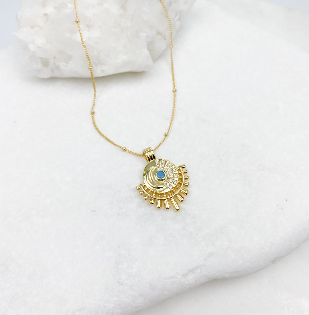 Turquoise Sun + Moon Necklace