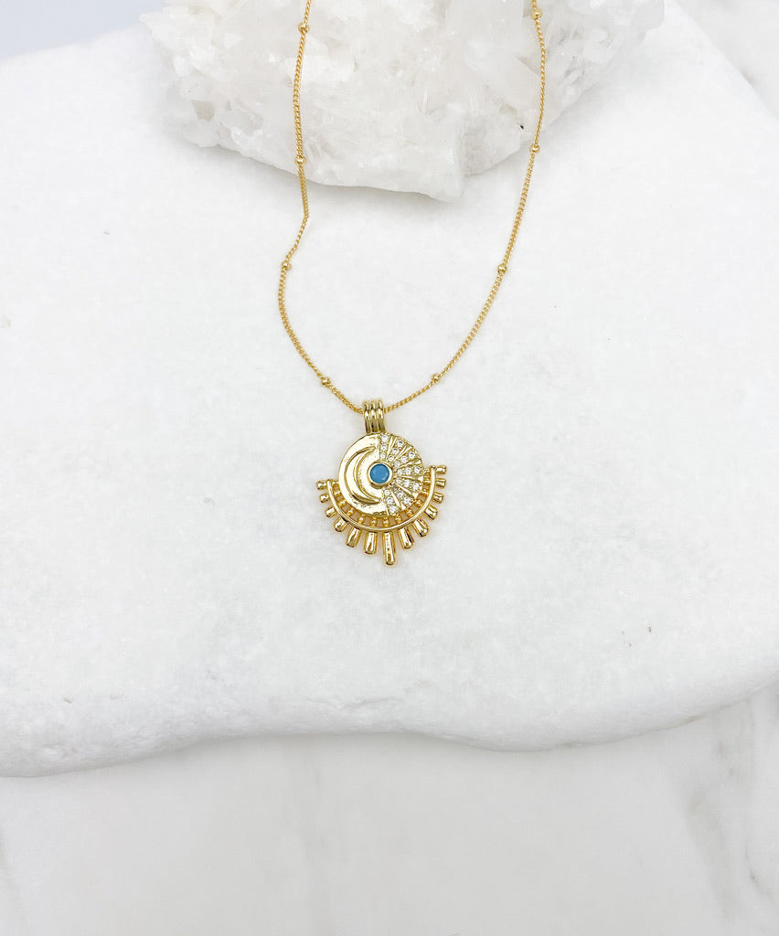 Turquoise Sun + Moon Necklace