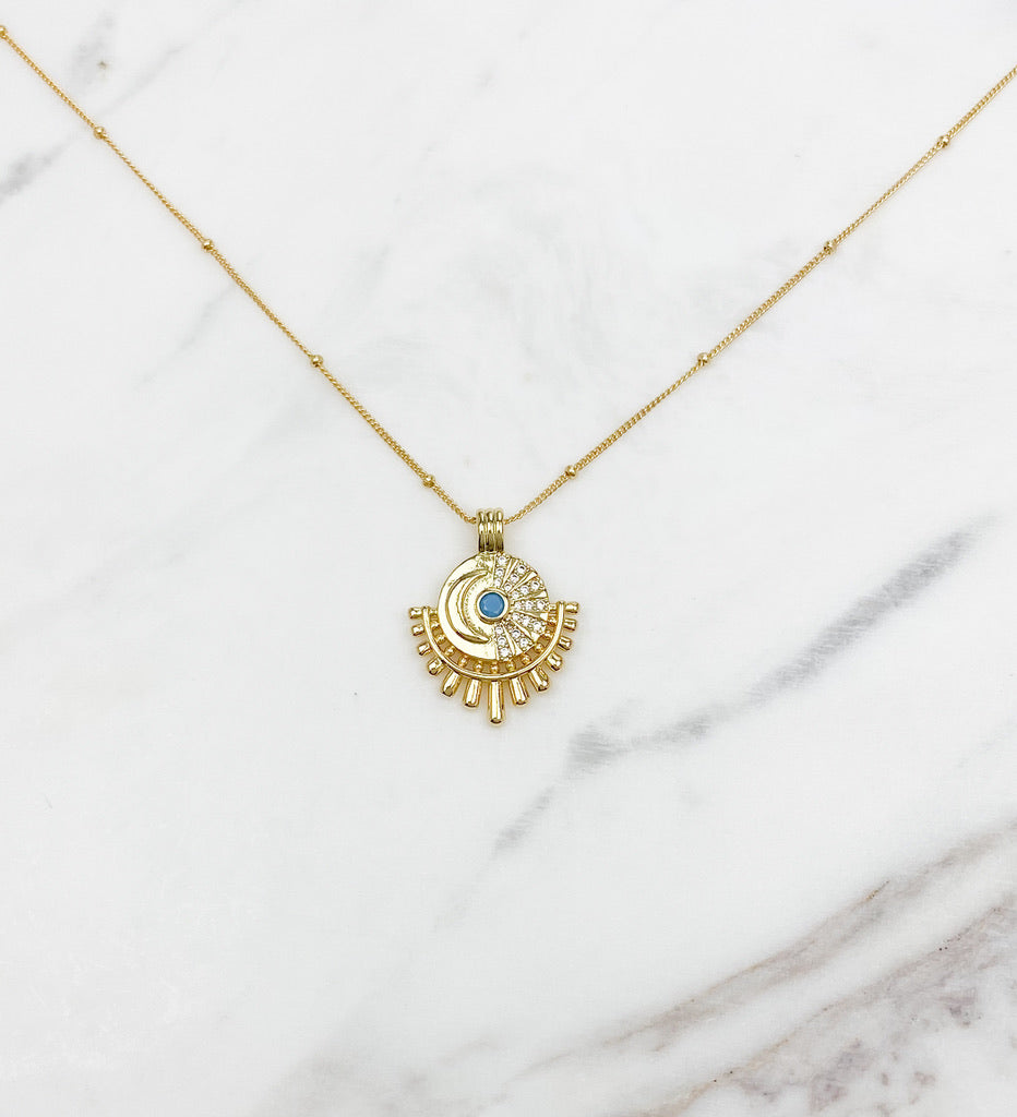 Turquoise Sun + Moon Necklace