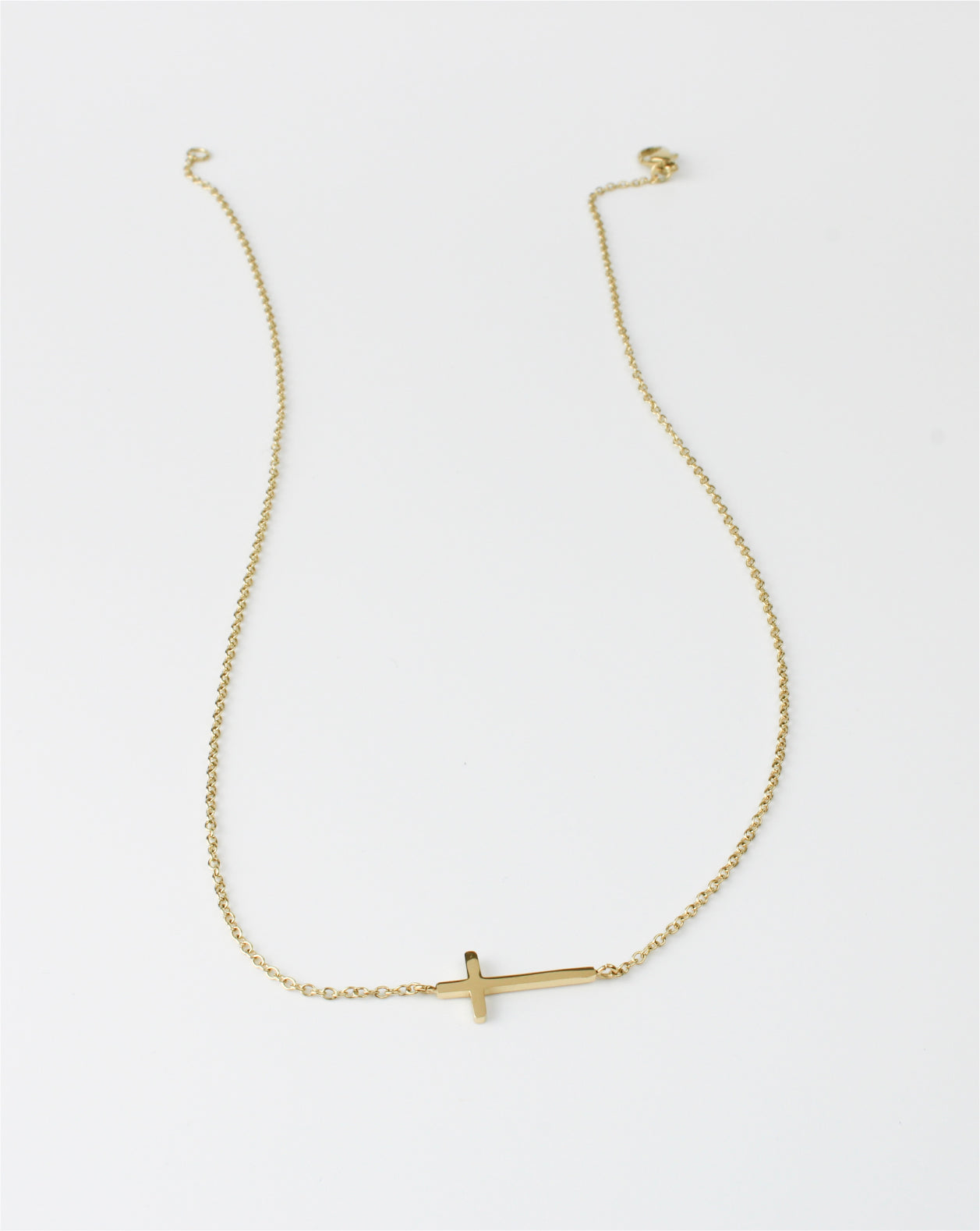 Gold Sideways Cross Necklace