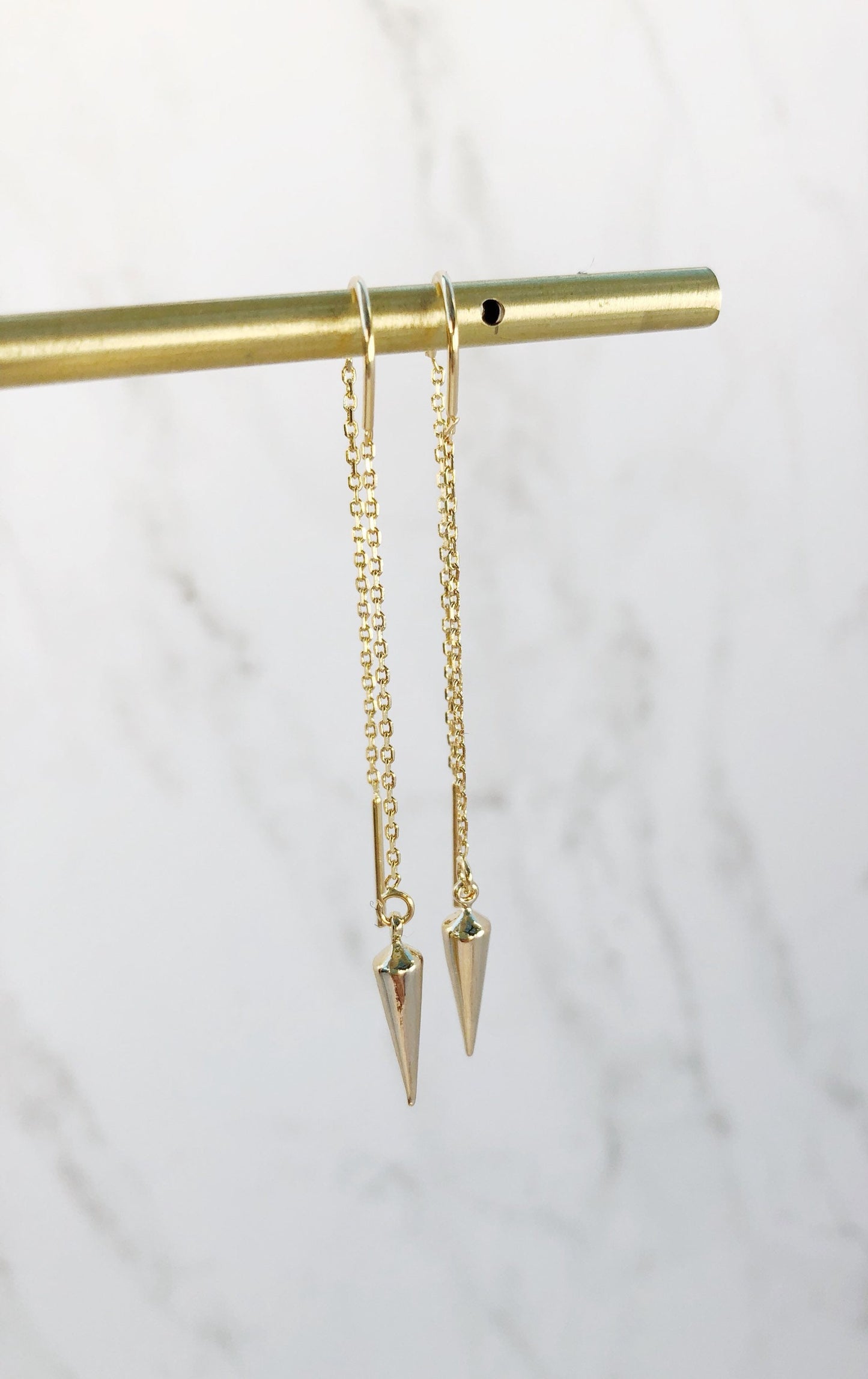 Gold earrings, Threader earrings, spike earrings, spike threader earrings, womens earrings, birthday gifts for her, gifts for women