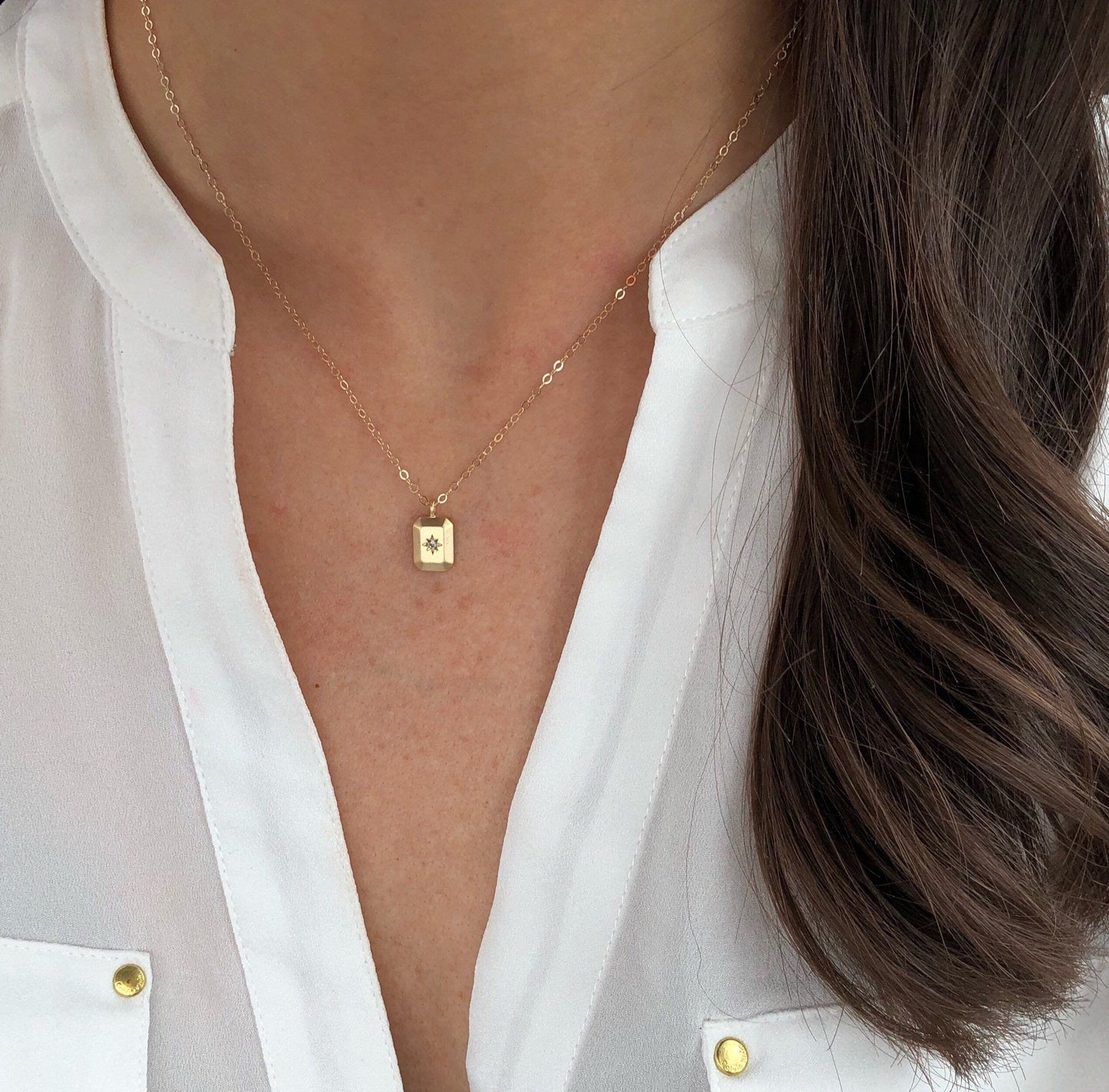 Rectangle Dainty Pendant Necklace
