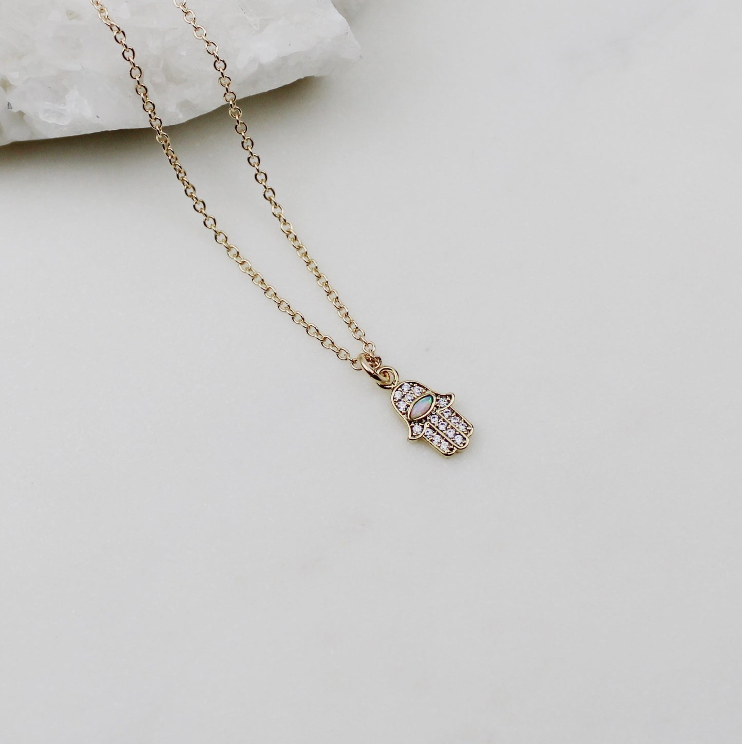 Opal Hamsa Hand necklace