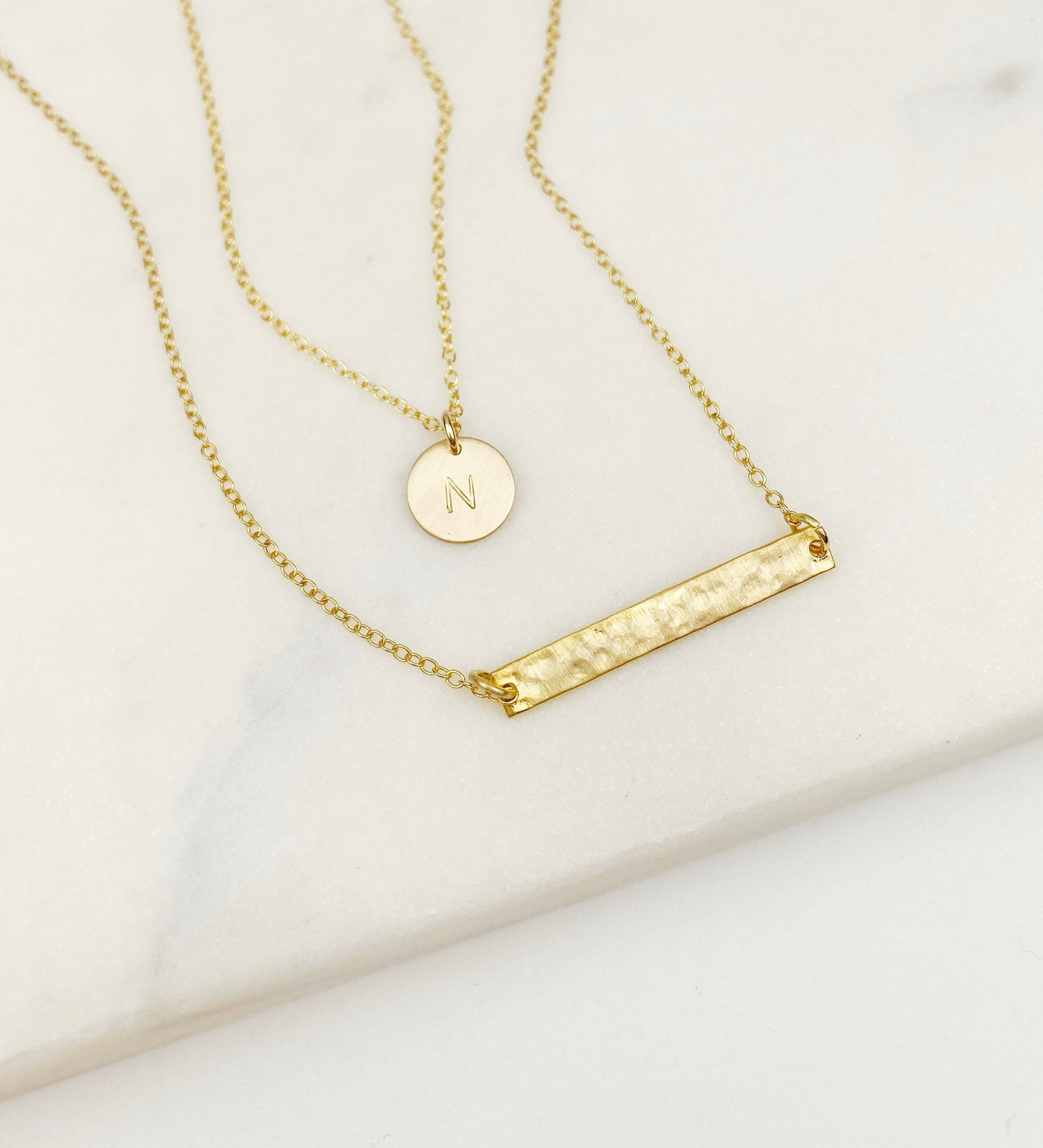 Layered Initial & Bar Necklace Set
