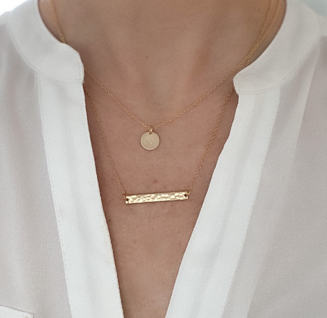 Layered Initial & Bar Necklace Set