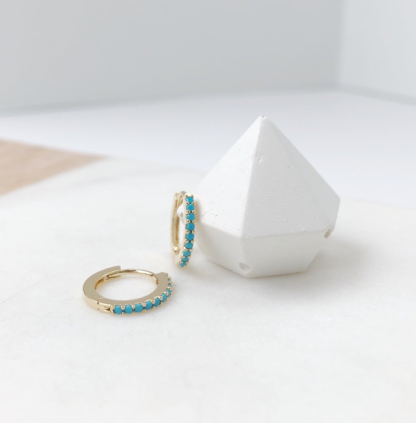 Huggie hoop earrings, thin hoop earrings, cz hoop earrings, turquoise earrings, dainty earrings, birthday gifts for her, gifts for women