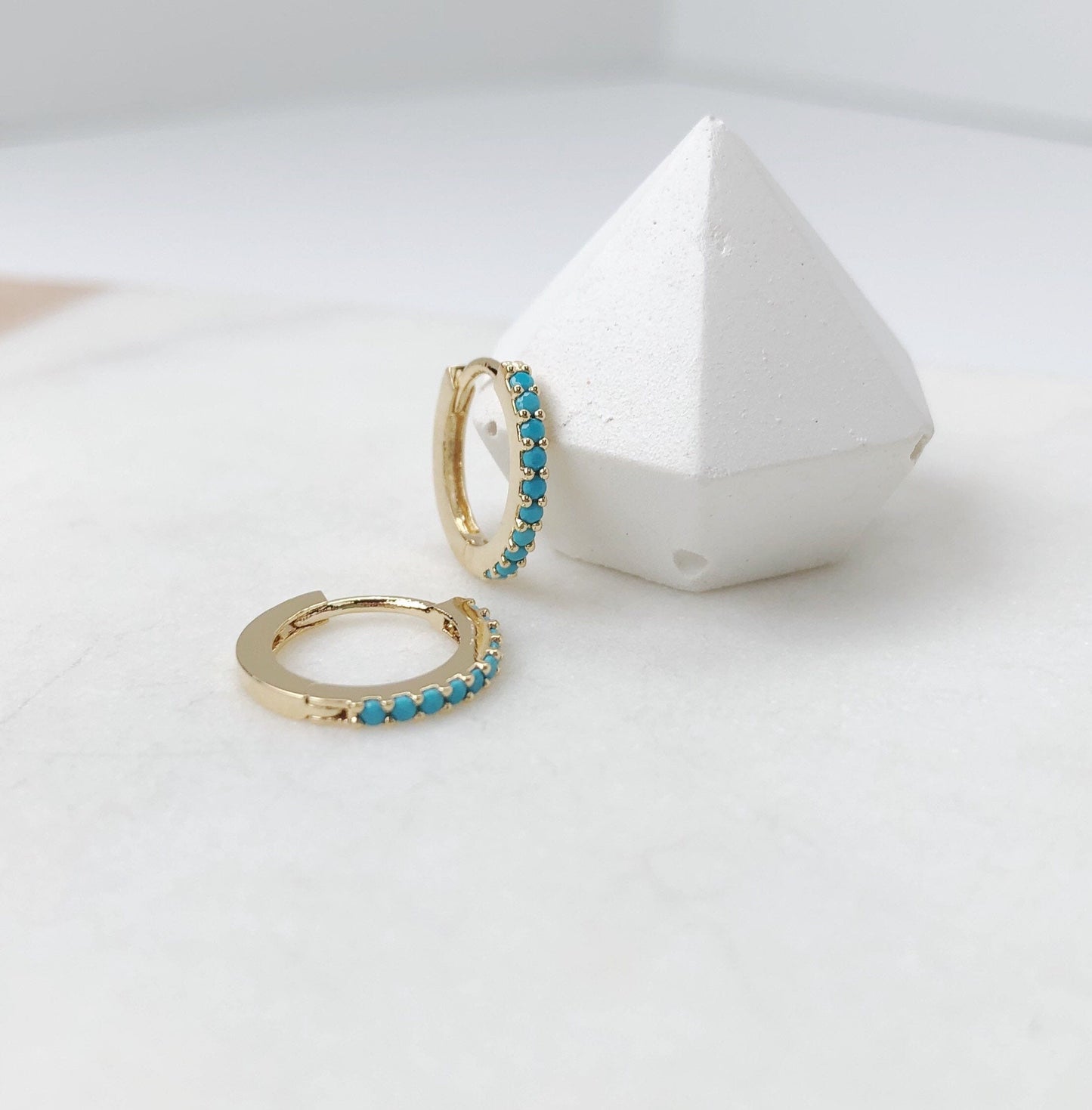 Huggie hoop earrings, thin hoop earrings, cz hoop earrings, turquoise earrings, dainty earrings, birthday gifts for her, gifts for women
