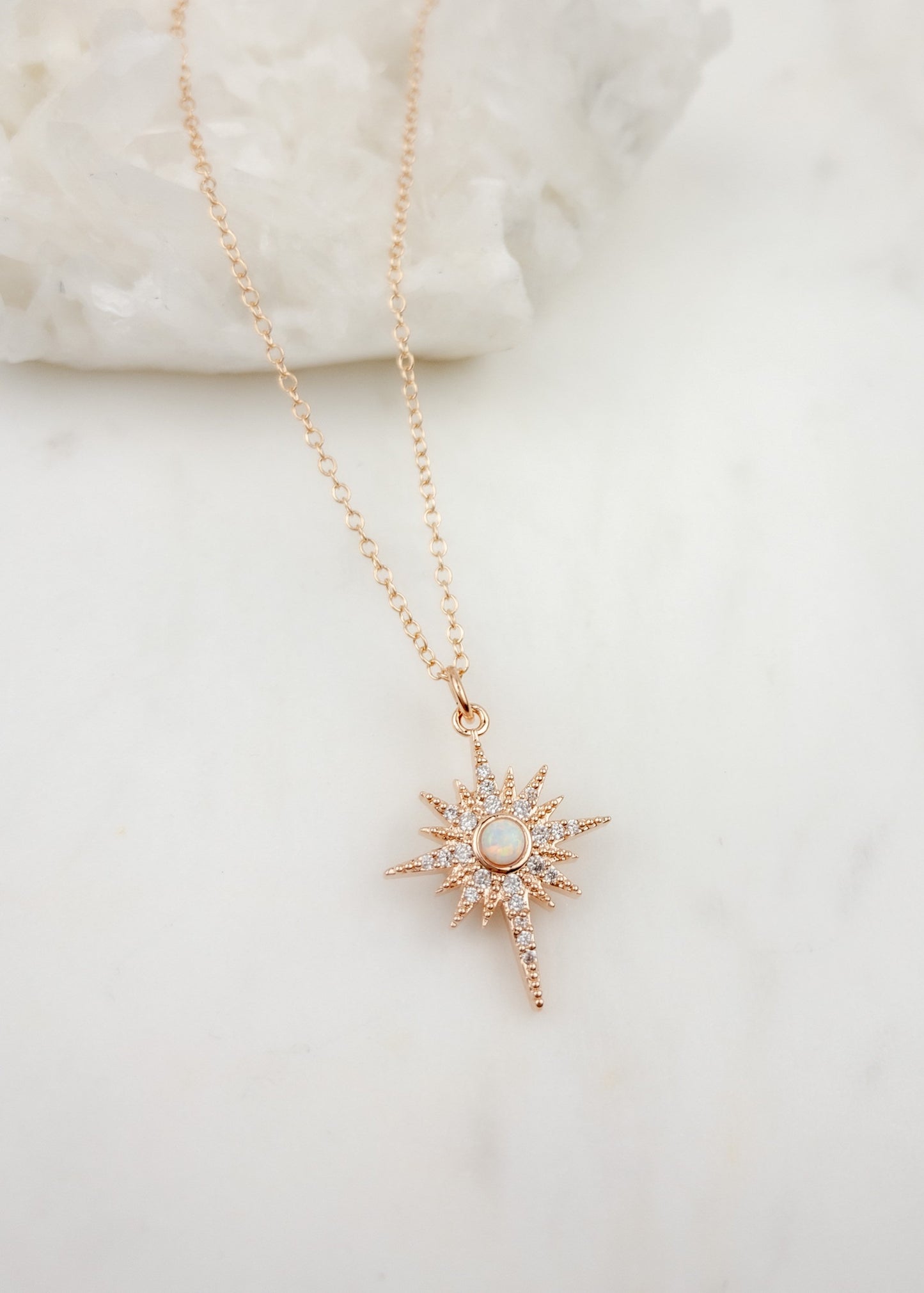 Rose gold opal star necklace