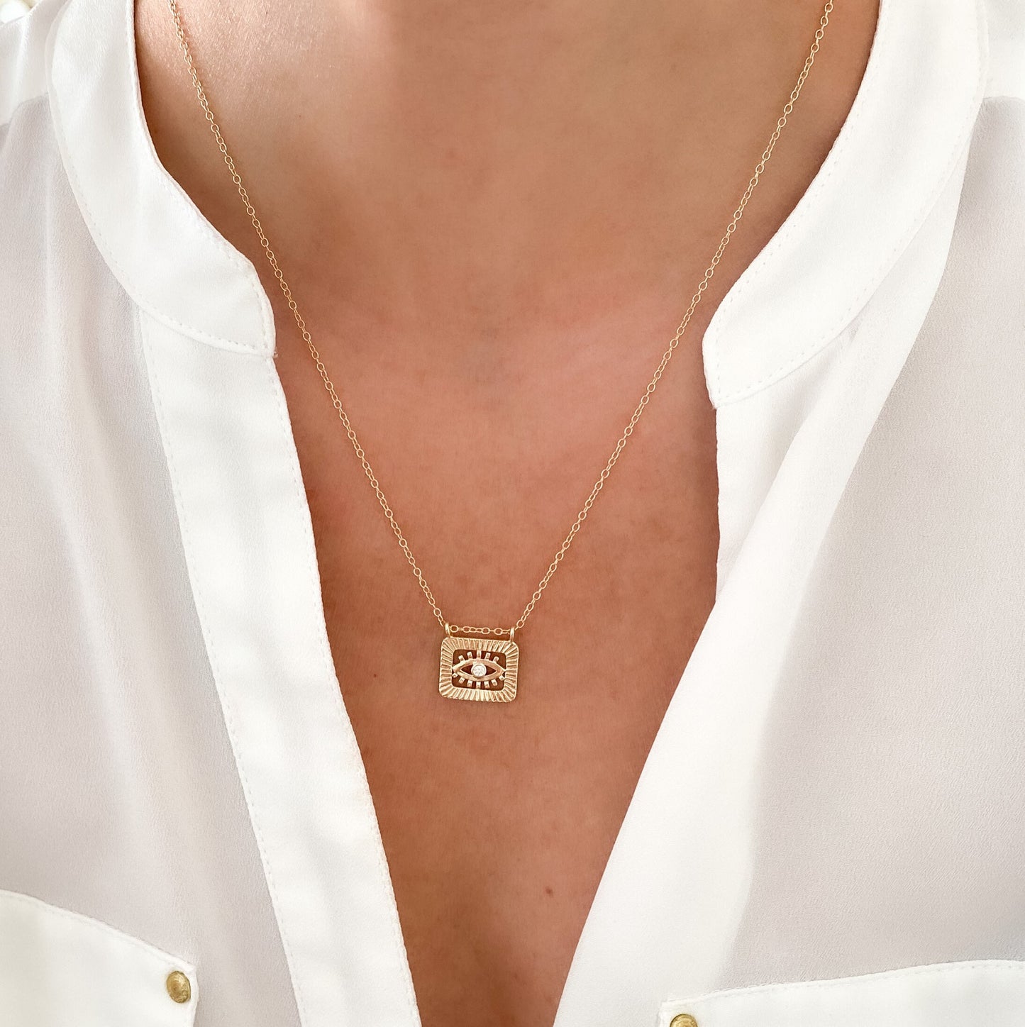 Evil eye necklace, pendant necklace, dainty jewelry, dainty necklace, gold necklace, necklaces for women, gifts for women, rectangle pendant