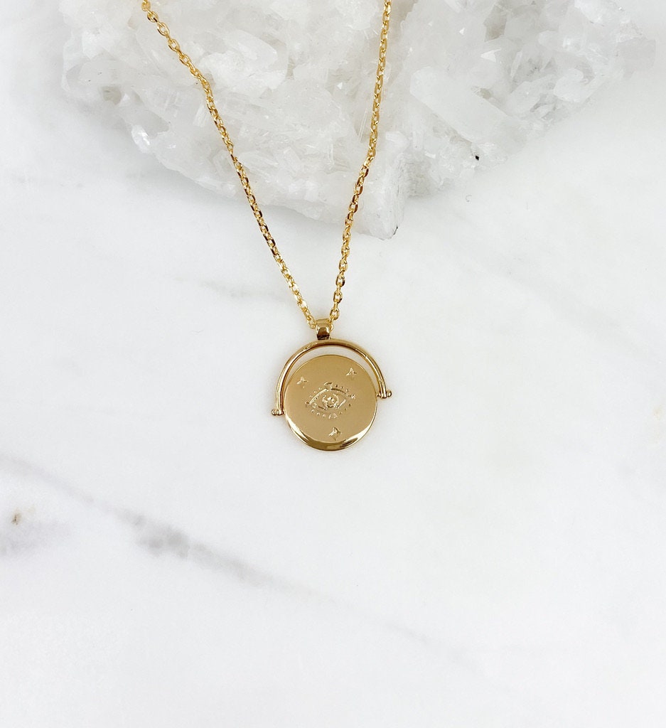 Evil Eye Necklace, dainty necklace, gold plated necklace, necklaces for women, gift for her, dainty jewelry, medallion necklace, jewelry