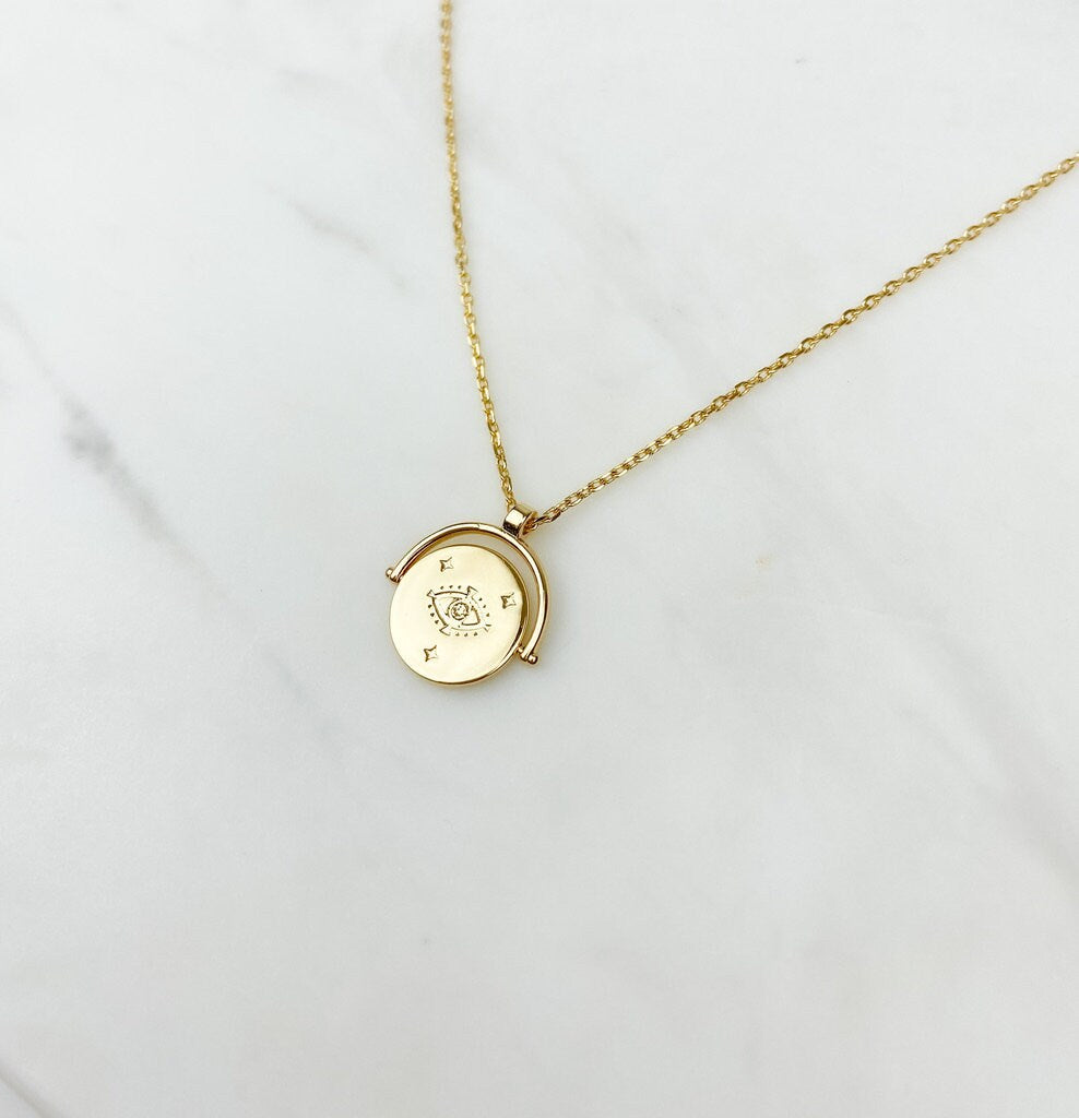 Evil Eye Necklace, dainty necklace, gold plated necklace, necklaces for women, gift for her, dainty jewelry, medallion necklace, jewelry