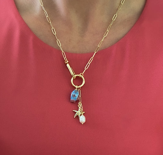 14k Gold Filled Lobster Claw Summer Charm Necklace, Paperclip chain, necklaces for women, new jewelry, charm necklace, gift for her