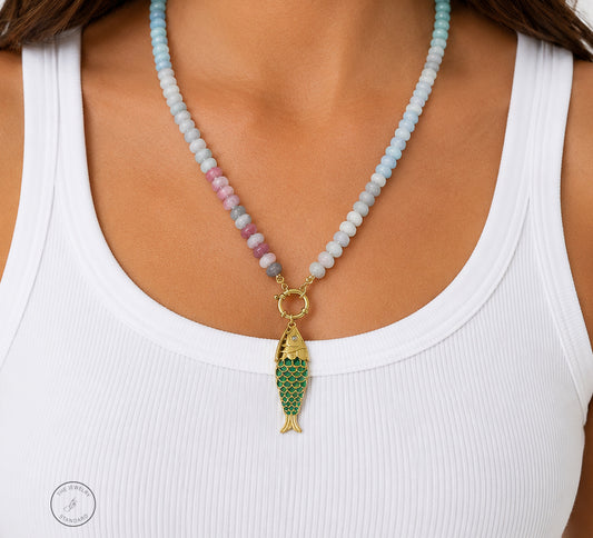 Pastel Beaded Fish Pendant Necklace