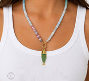 Pastel Beaded Fish Pendant Necklace