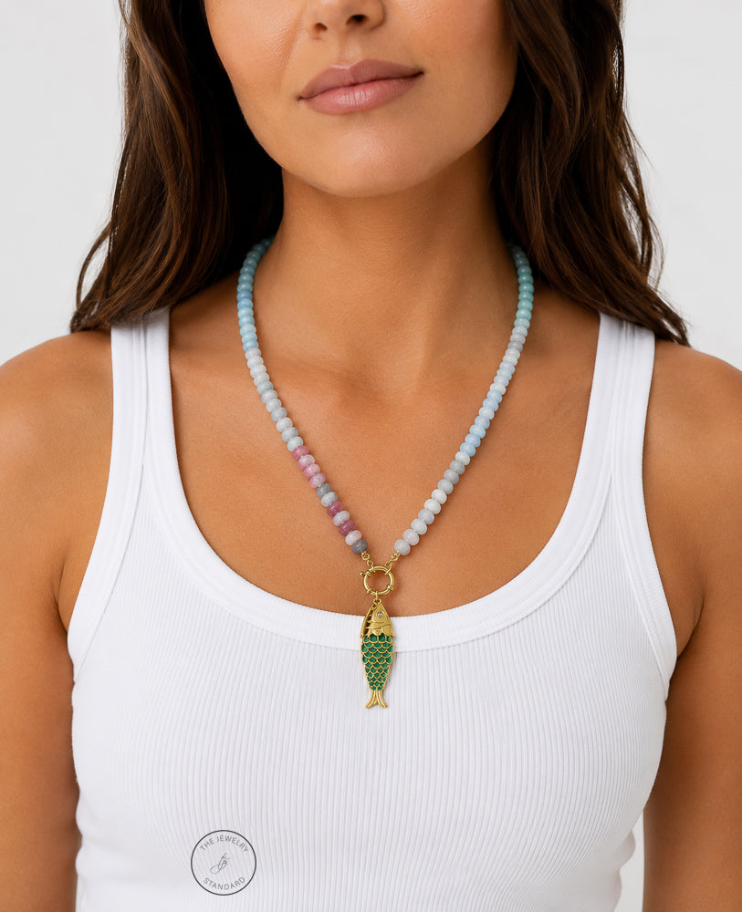 Pastel Beaded Fish Pendant Necklace
