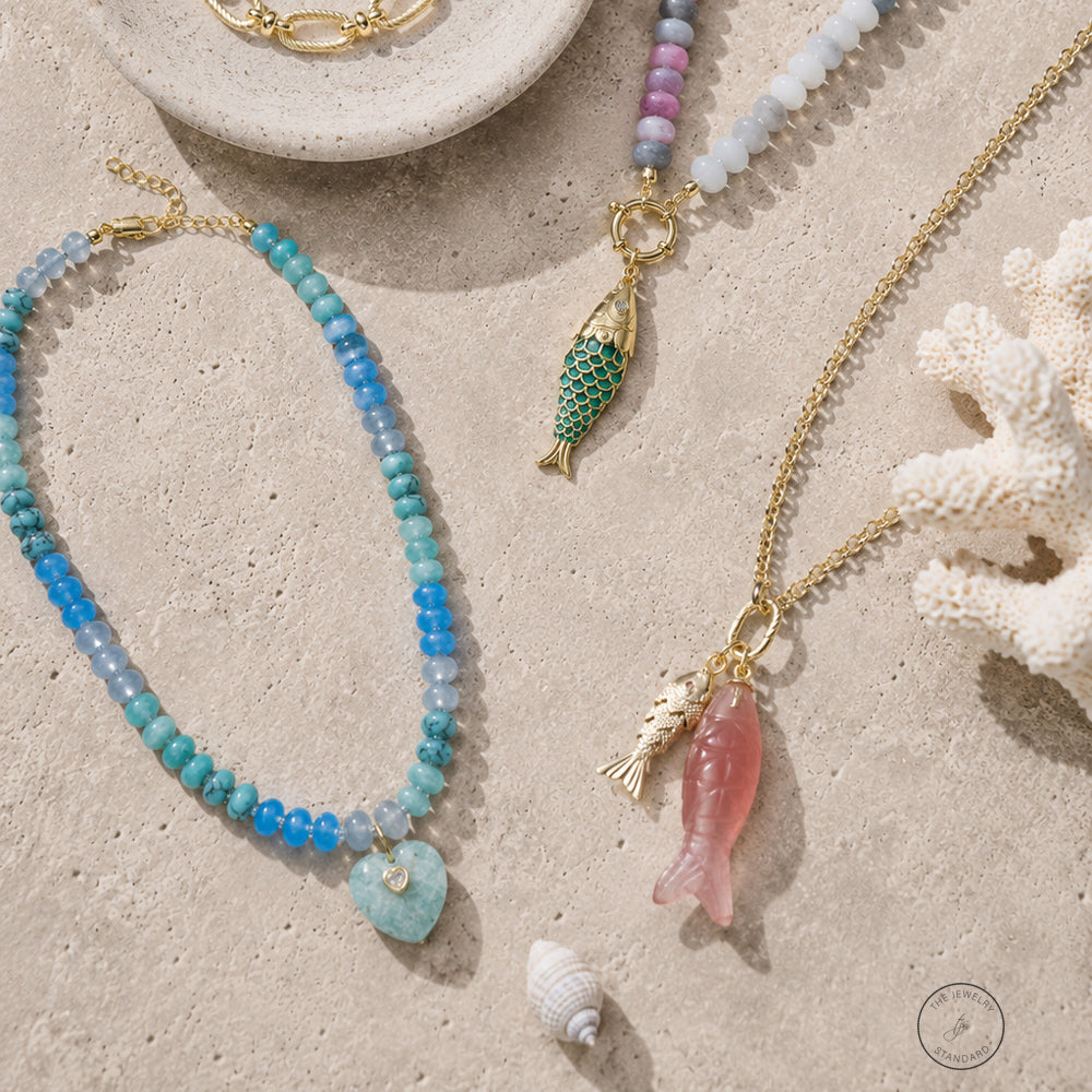 Pastel Beaded Fish Pendant Necklace