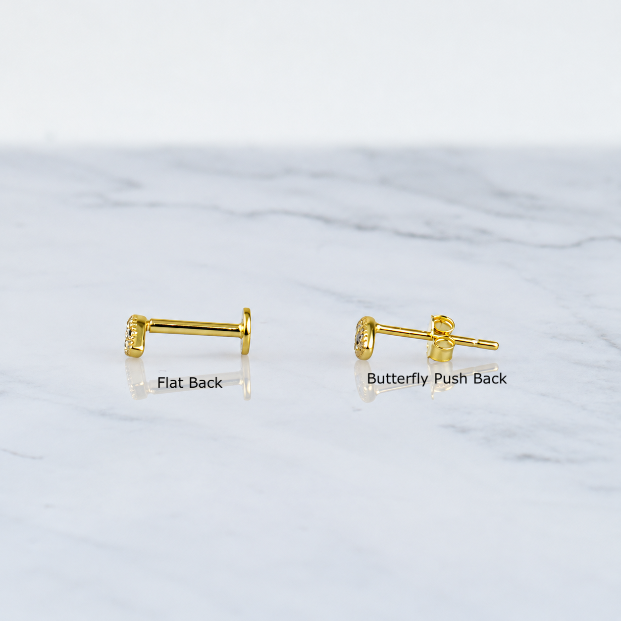 Evil Eye Stud Earrings,  14k gold sterling silver, Flat Back Earring, Screw in Tragus Earring, Cartilage Earring, Stud Earrings, PAIR of 2