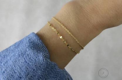 •14K high quality gold plating over Sterling Silver Base Metal
•Includes: 1 lace chain bracelet, 1 cable chain bracelet
•Bracelets will come with a 1.5" extender for adjusting unless otherwise requested