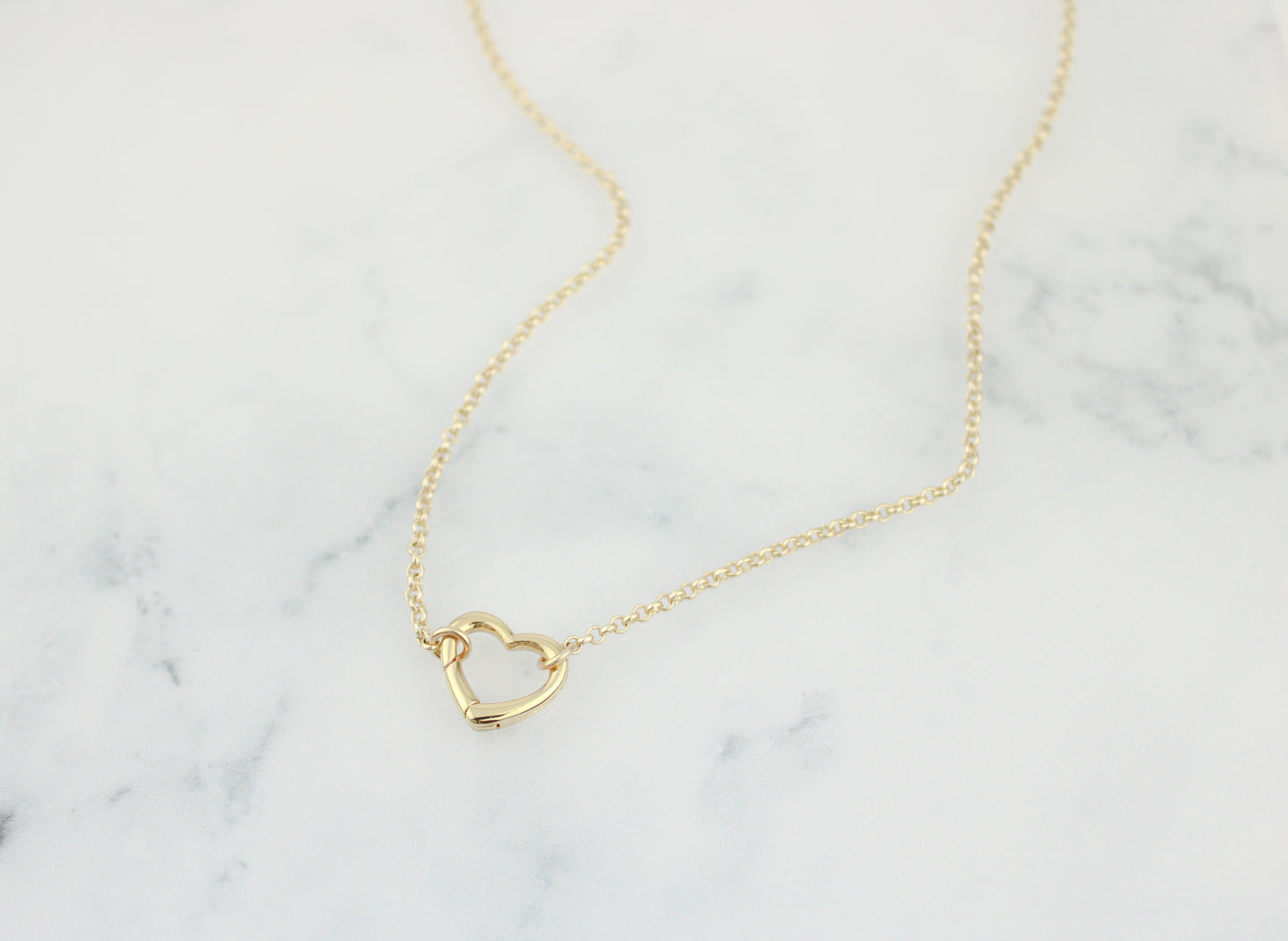 Charm Necklace Holder, 16K Gold Rolo chain necklace with openable Heart Charm ring, Gold necklace, gift for her, new jewelry, Chain Necklace