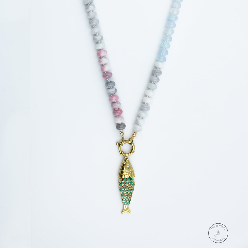Pastel Beaded Fish Pendant Necklace