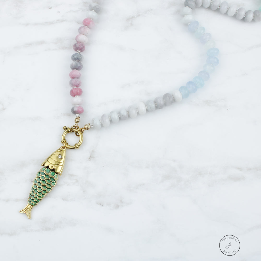 Pastel Beaded Fish Pendant Necklace