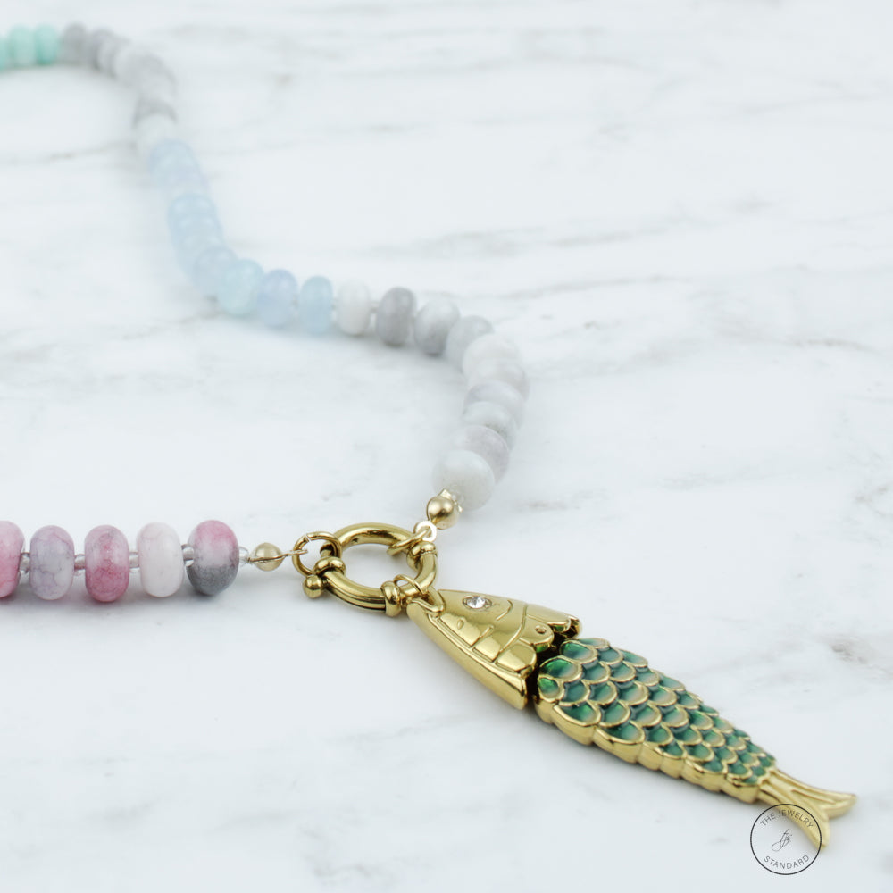 Pastel Beaded Fish Pendant Necklace