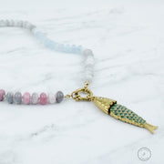 Pastel Beaded Fish Pendant Necklace