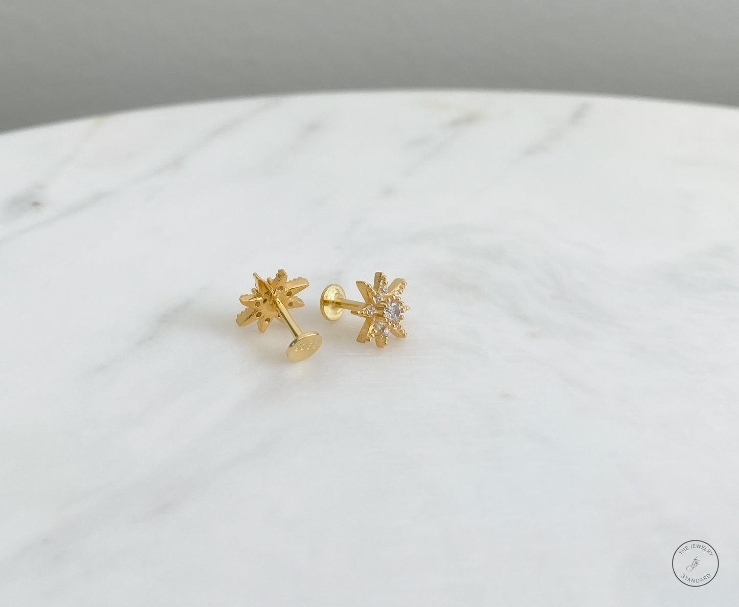 Flat Back Earring, Sun Screw in earring, Tragus Earring, Cartilage Earring, Gift for Her, 14k gold sterling silver, Stud Earrings, PAIR of 2
