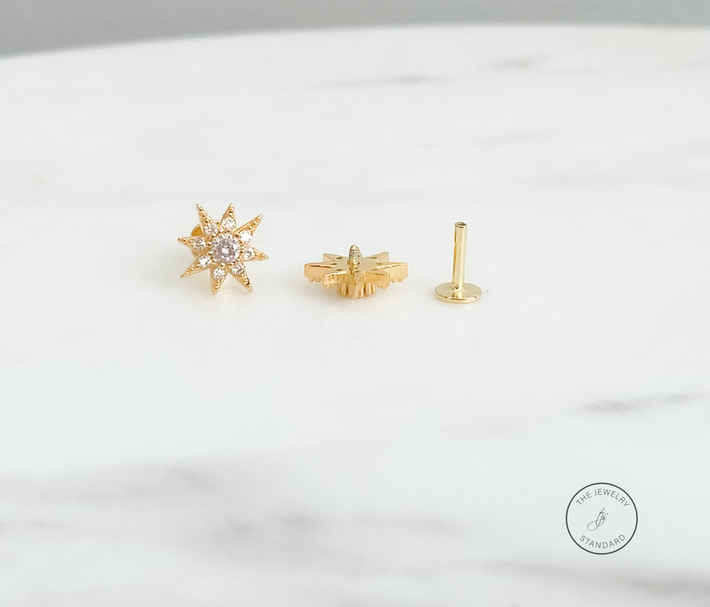 Flat Back Earring, Sun Screw in earring, Tragus Earring, Cartilage Earring, Gift for Her, 14k gold sterling silver, Stud Earrings, PAIR of 2