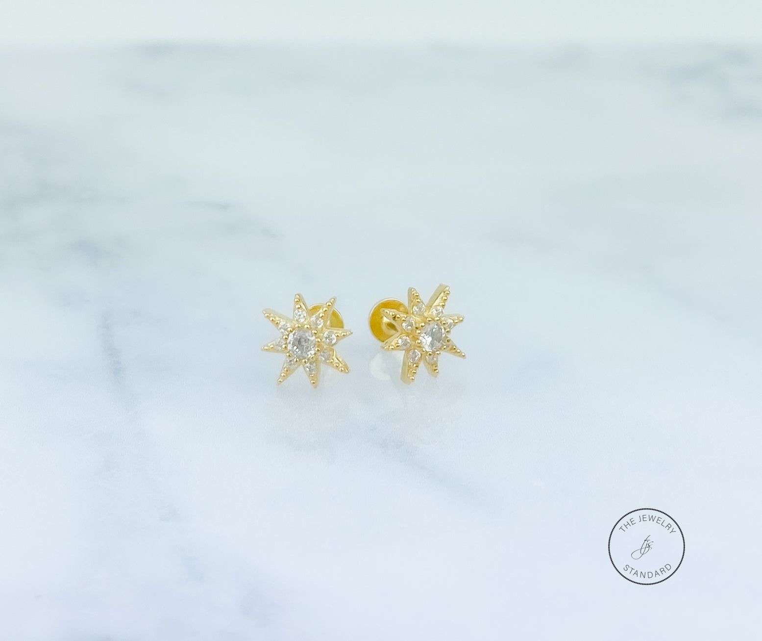 Flat Back Earring, Sun Screw in earring, Tragus Earring, Cartilage Earring, Gift for Her, 14k gold sterling silver, Stud Earrings, PAIR of 2