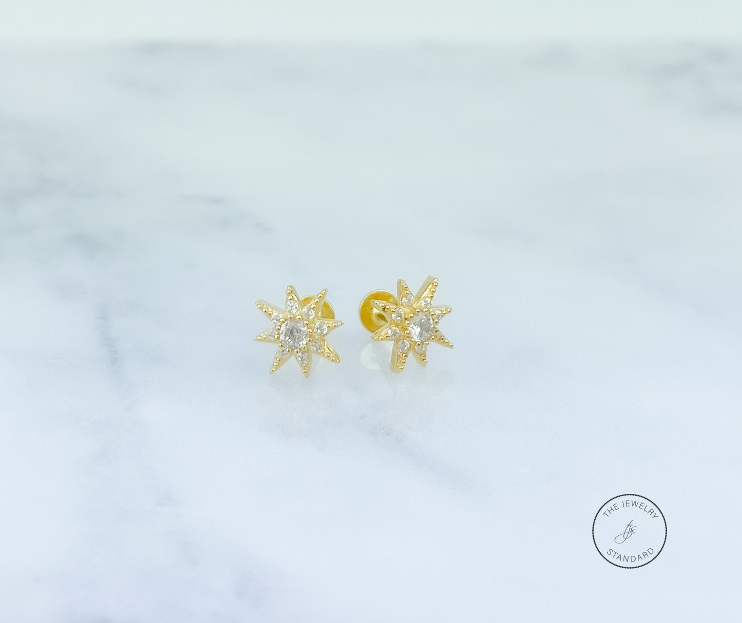 Flat Back Earring, Sun Screw in earring, Tragus Earring, Cartilage Earring, Gift for Her, 14k gold sterling silver, Stud Earrings, PAIR of 2