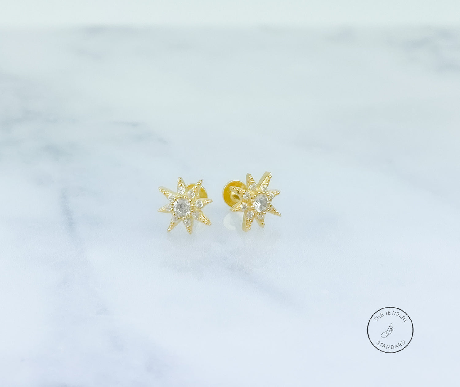 Flat Back Earring, Sun Screw in earring, Tragus Earring, Cartilage Earring, Gift for Her, 14k gold sterling silver, Stud Earrings, PAIR of 2