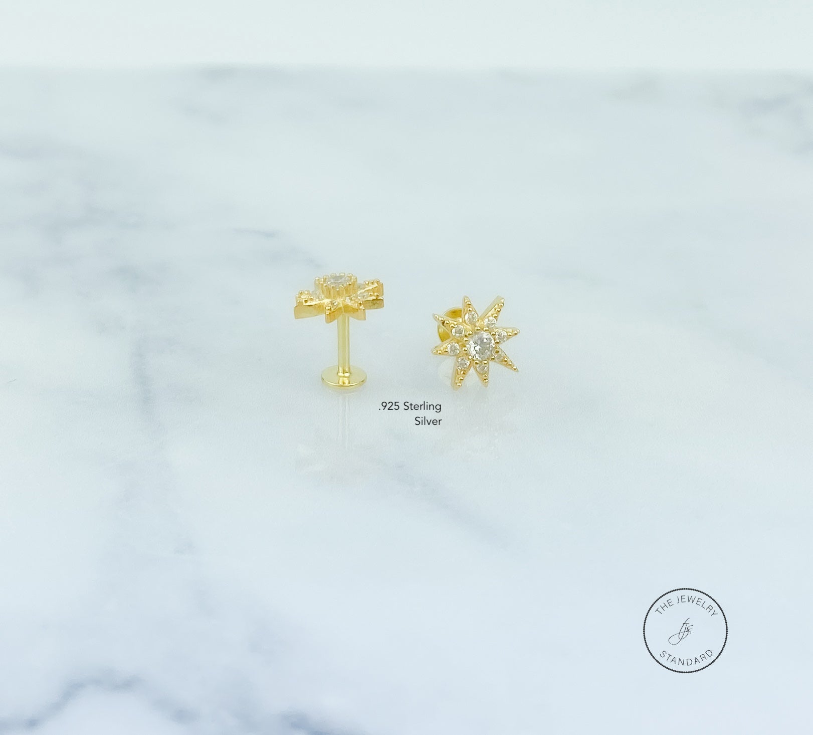 Flat Back Earring, Sun Screw in earring, Tragus Earring, Cartilage Earring, Gift for Her, 14k gold sterling silver, Stud Earrings, PAIR of 2