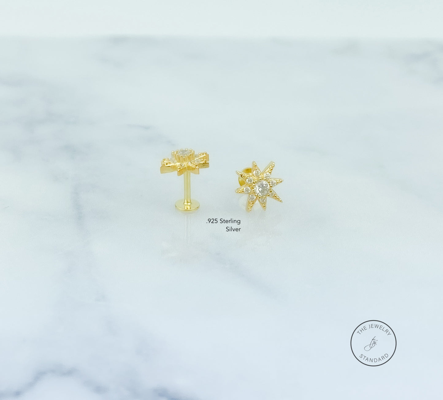 Flat Back Earring, Sun Screw in earring, Tragus Earring, Cartilage Earring, Gift for Her, 14k gold sterling silver, Stud Earrings, PAIR of 2