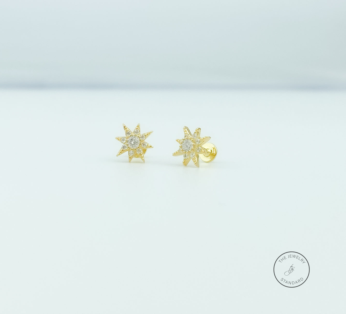 Flat Back Earring, Sun Screw in earring, Tragus Earring, Cartilage Earring, Gift for Her, 14k gold sterling silver, Stud Earrings, PAIR of 2
