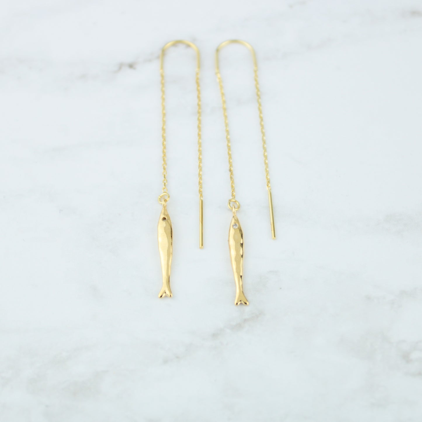 Gold earrings, Threader earrings, fish earrings, mini fish threader earrings, womens earrings, birthday gifts for her, gifts for women