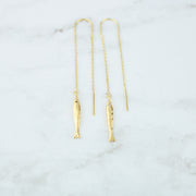 Gold earrings, Threader earrings, fish earrings, mini fish threader earrings, womens earrings, birthday gifts for her, gifts for women