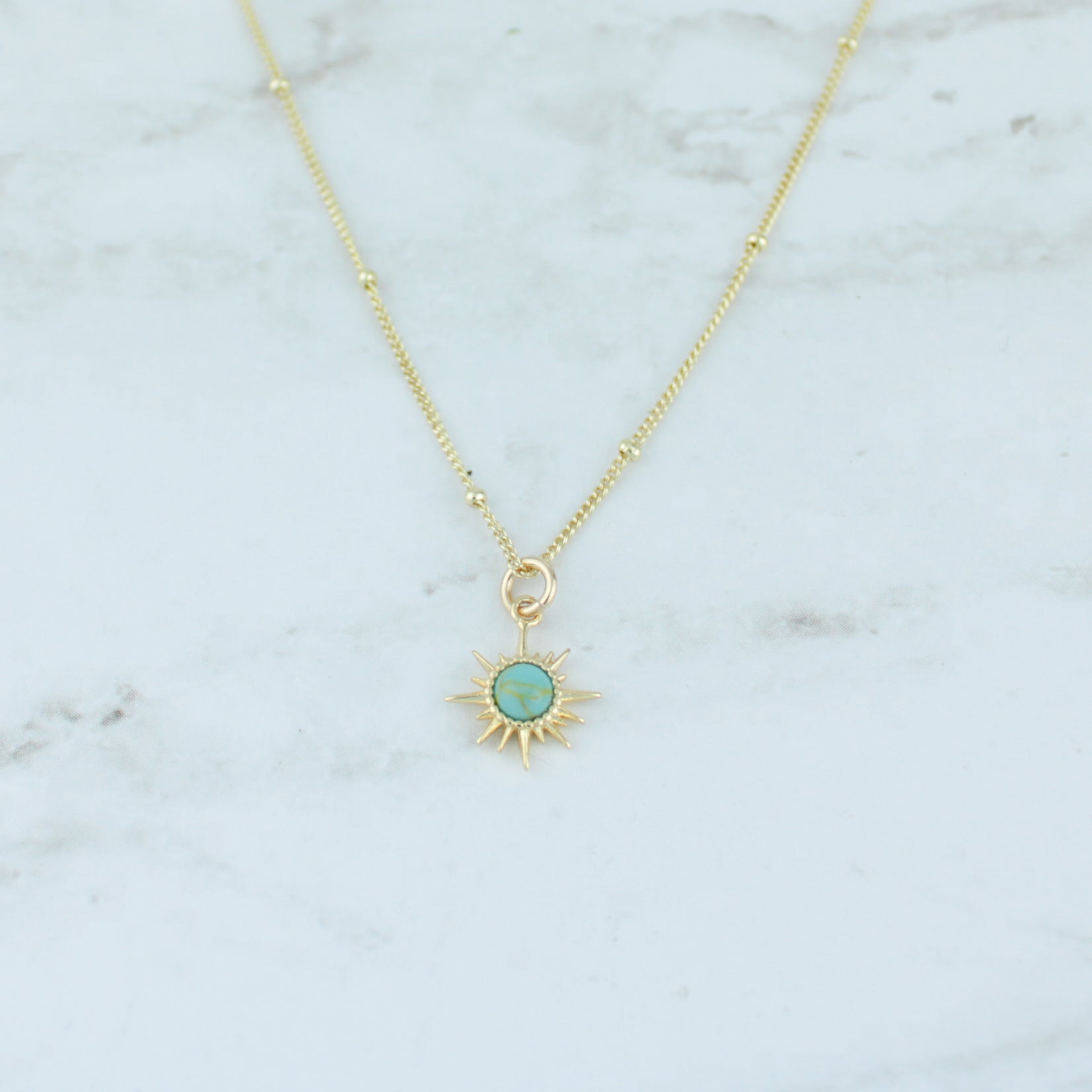 Sterling silver Gold Plated Turquoise sun pendant necklace