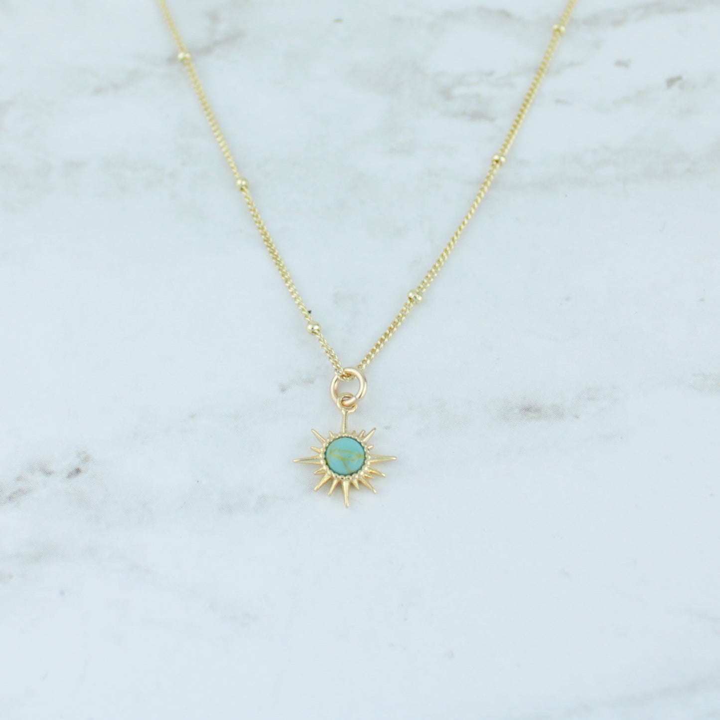 Sterling silver Gold Plated Turquoise sun pendant necklace