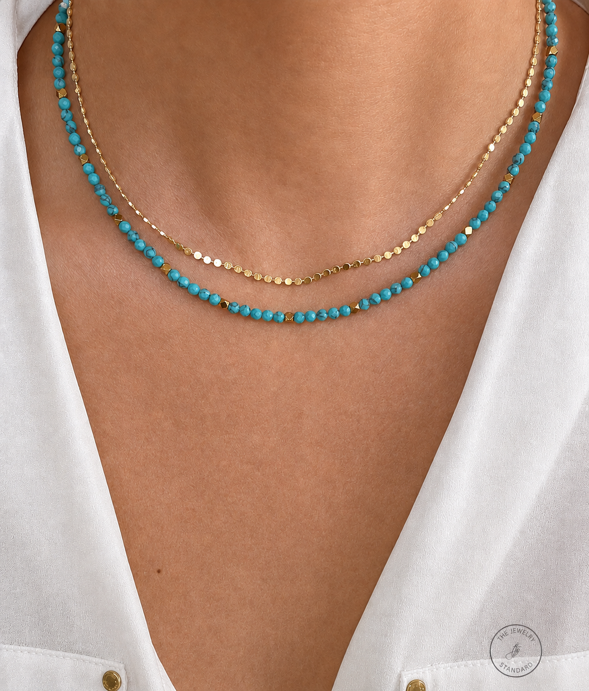 Turquoise Beaded Necklace | Waterproof Stainless Steel Necklace | Minimalist Coastal Jewelry | Everyday Beach Necklace | Anti Tarnish Gift
