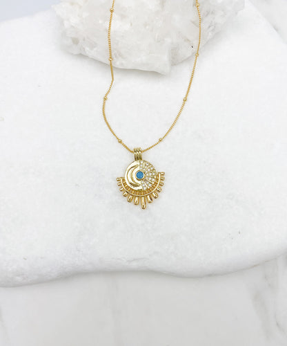 Turquoise Sun + Moon Necklace