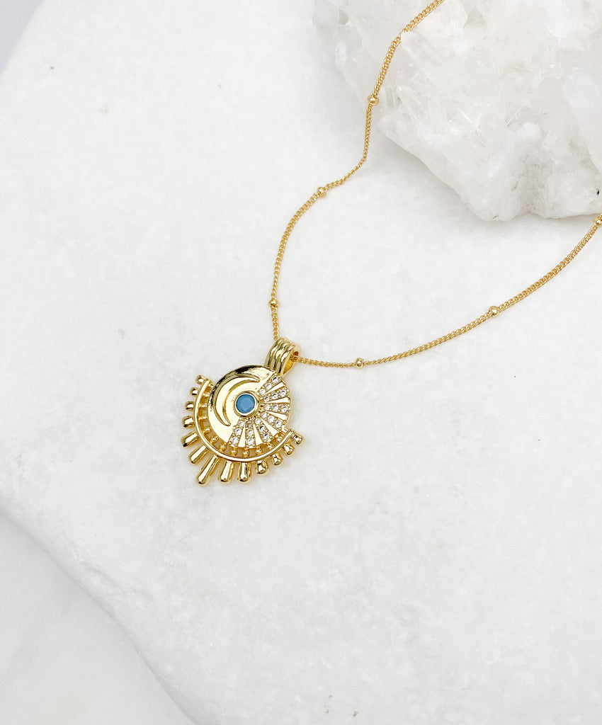 Turquoise Sun + Moon Necklace